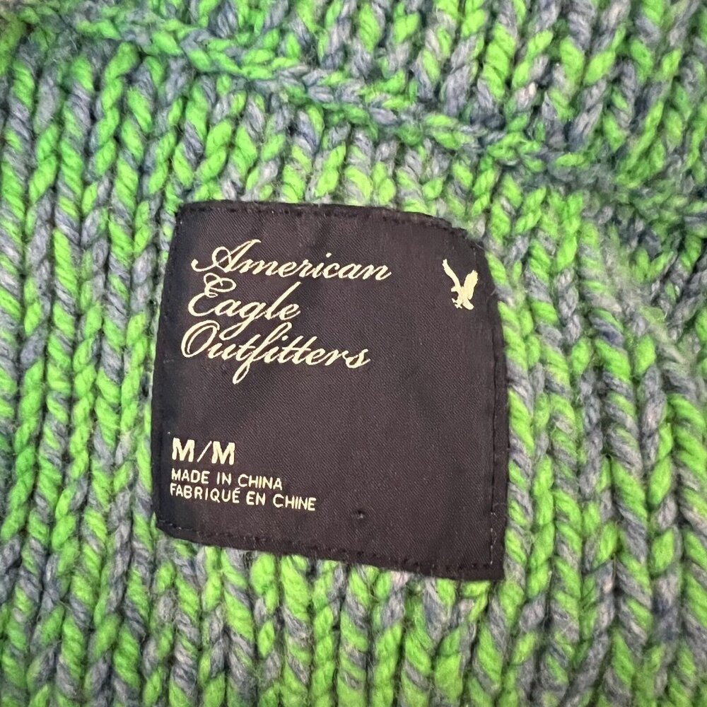 American Eagle Cardigan M Rabbit Wool Blend Blue Green Button Down Size Medium - Picture 12 of 13